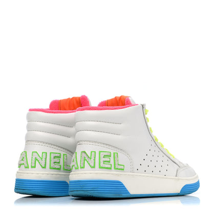 Chanel Calfskin Womens Logo High Top Sneakers 37.5 White Multicolor 3 of 4