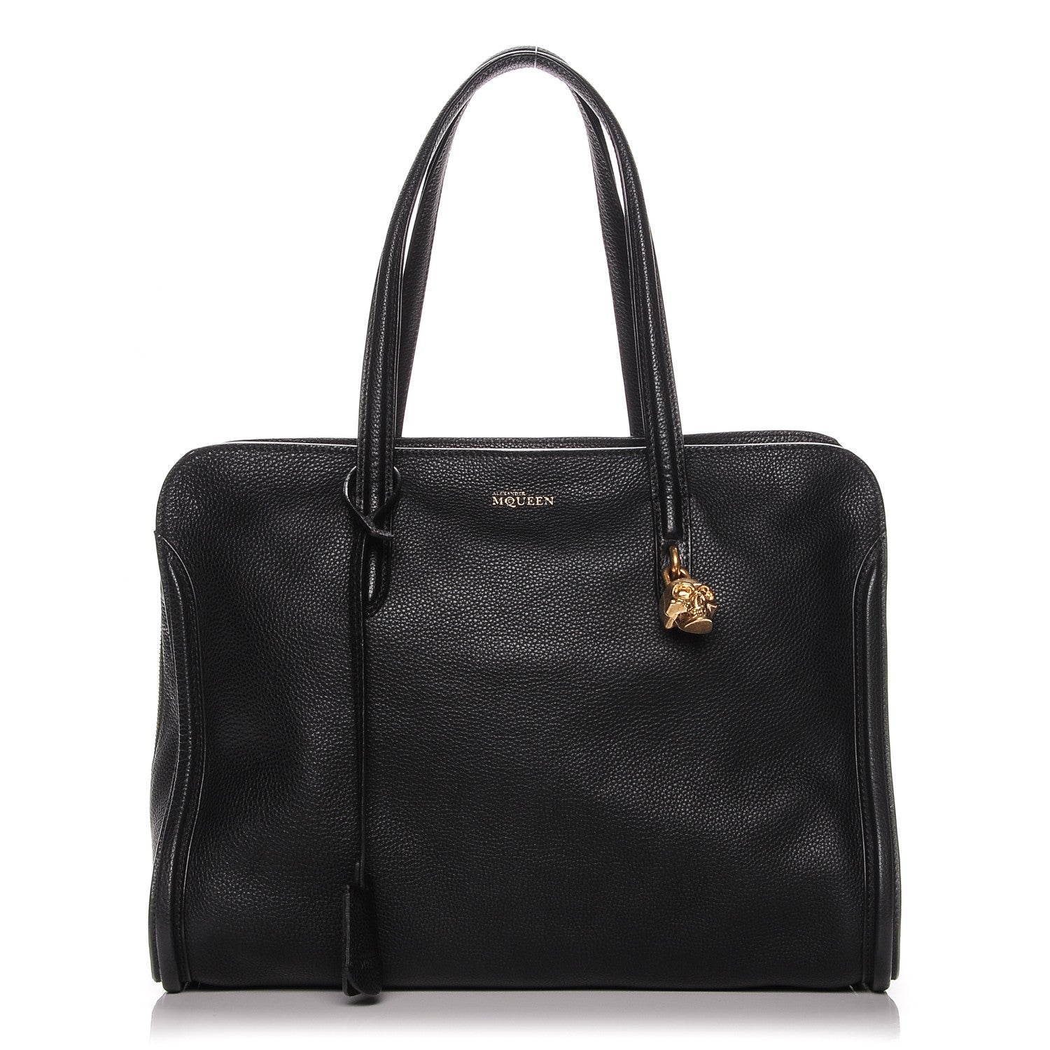 Alexander McQueen Pebbled Calfskin Large Skull Padlock Zip Around Tote Black 1 of 7