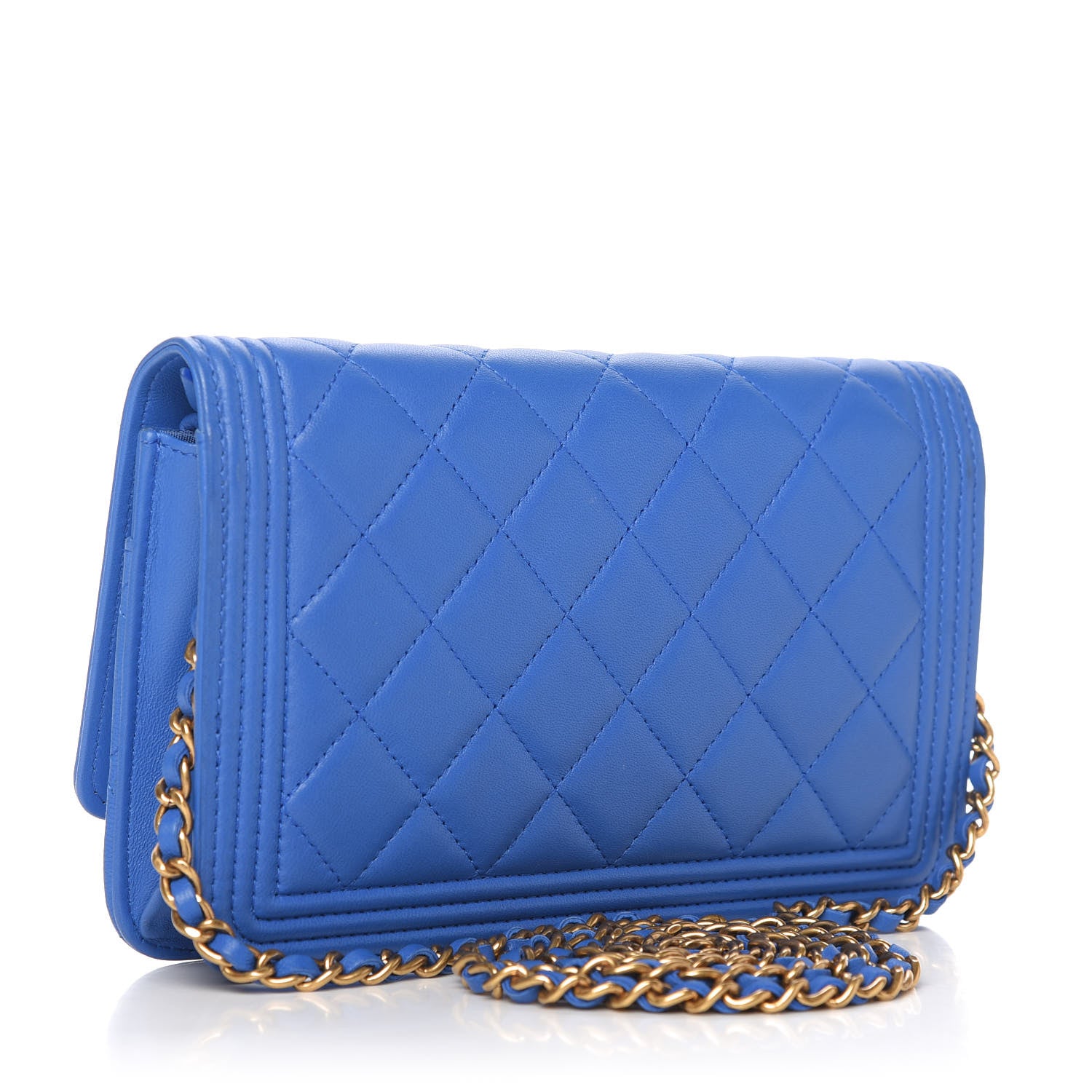 Chanel Lambskin Quilted Boy Wallet On Chain WOC Blue 3 of 10