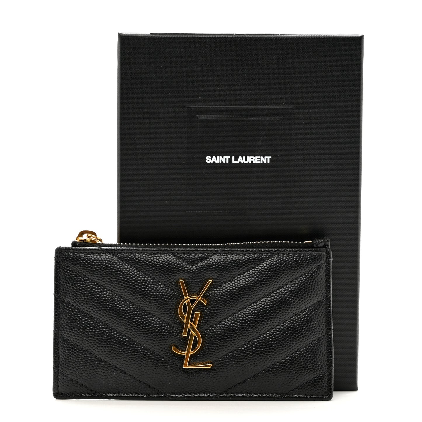 Grain De Poudre Matelasse Chevron Monogram Fragments Zippered Card Case Black
