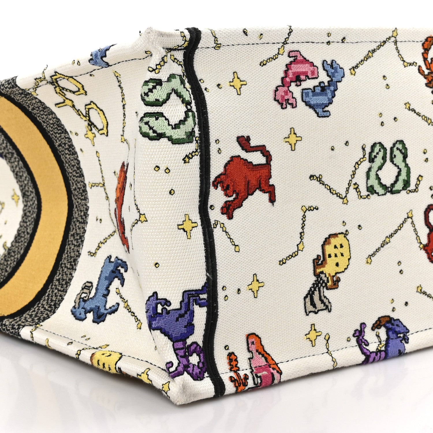 Christian Dior CHRISTIAN DIOR Canvas Embroidered Large Pixel Zodiac Book Tote Latte Multicolor 8 of 11