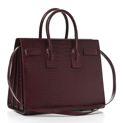 Saint Laurent Calfskin Crocodile Embossed Small Sac de Jour Wine 3 of 13