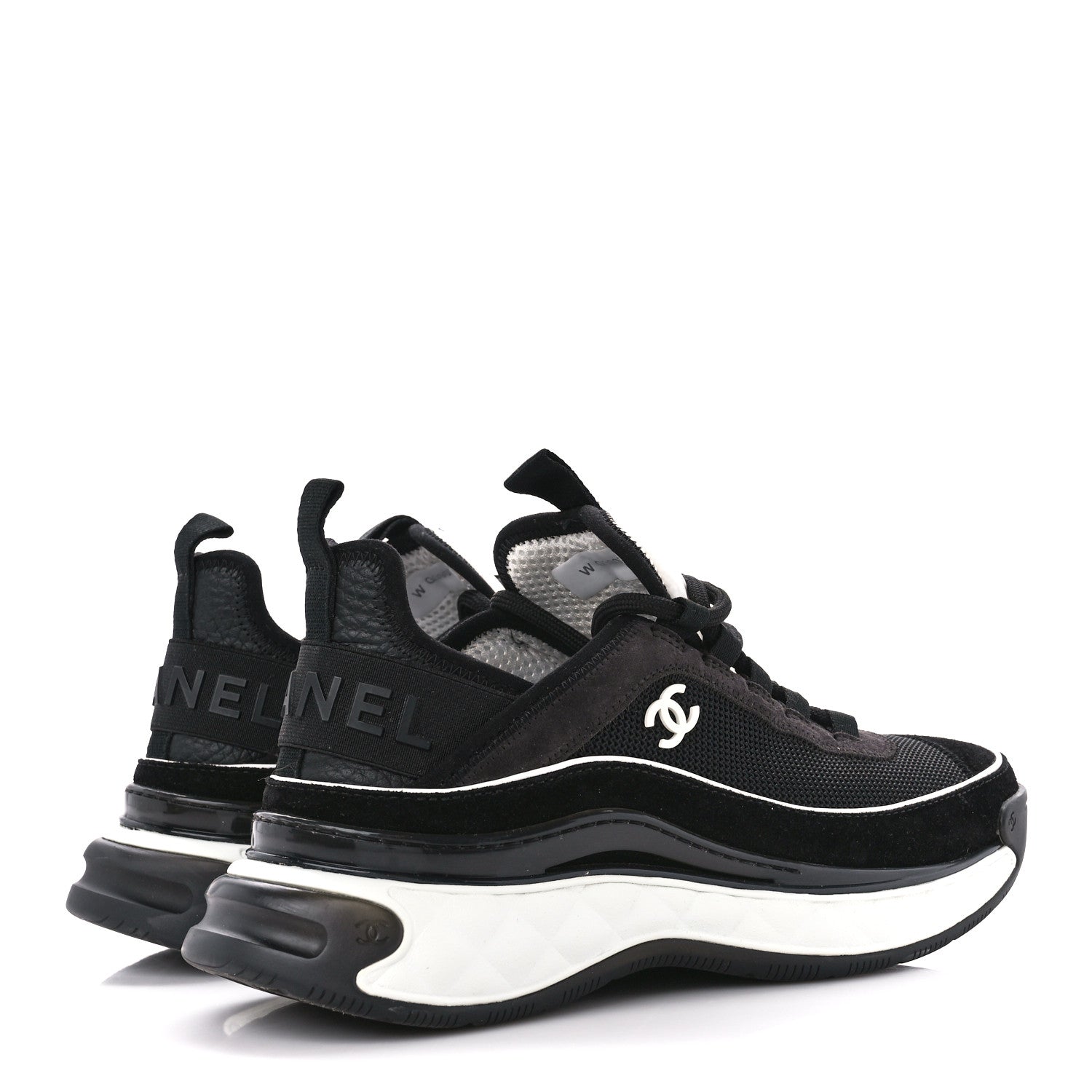 Chanel Fabric Suede CC Sneakers 38 Black Dark Grey 4 of 10