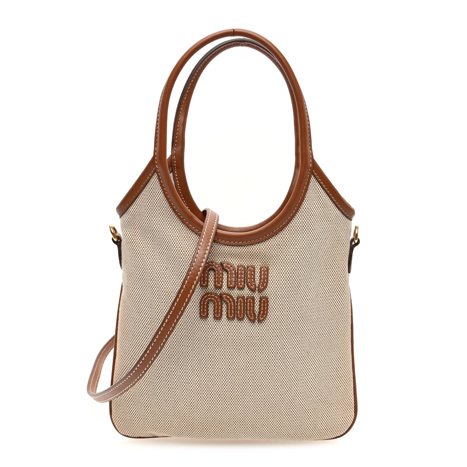 Miu Miu Canvas Mini Ivy Beige Brandy 1 of 9
