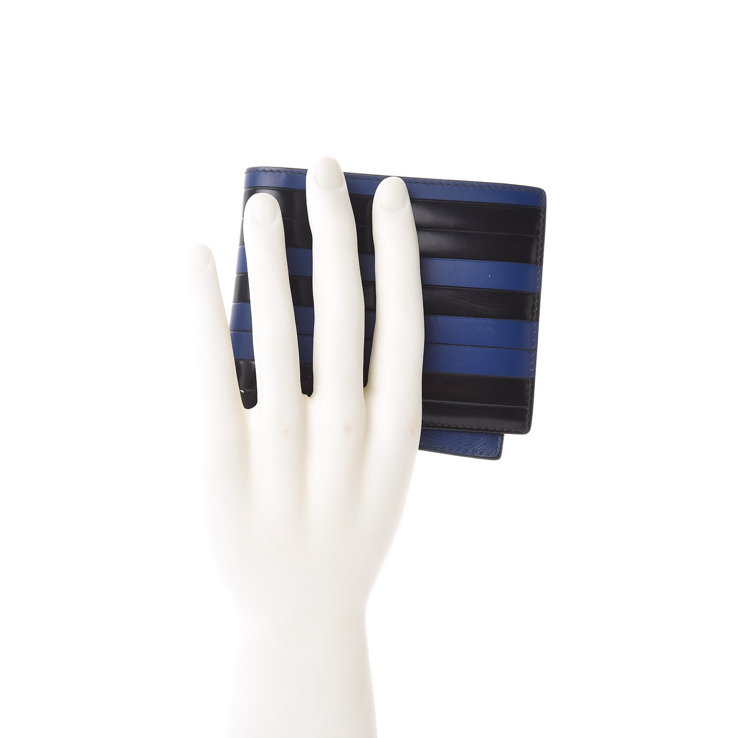 Christian Dior Calfskin Striped Men's Bifold Wallet Blue Black 2 of 10