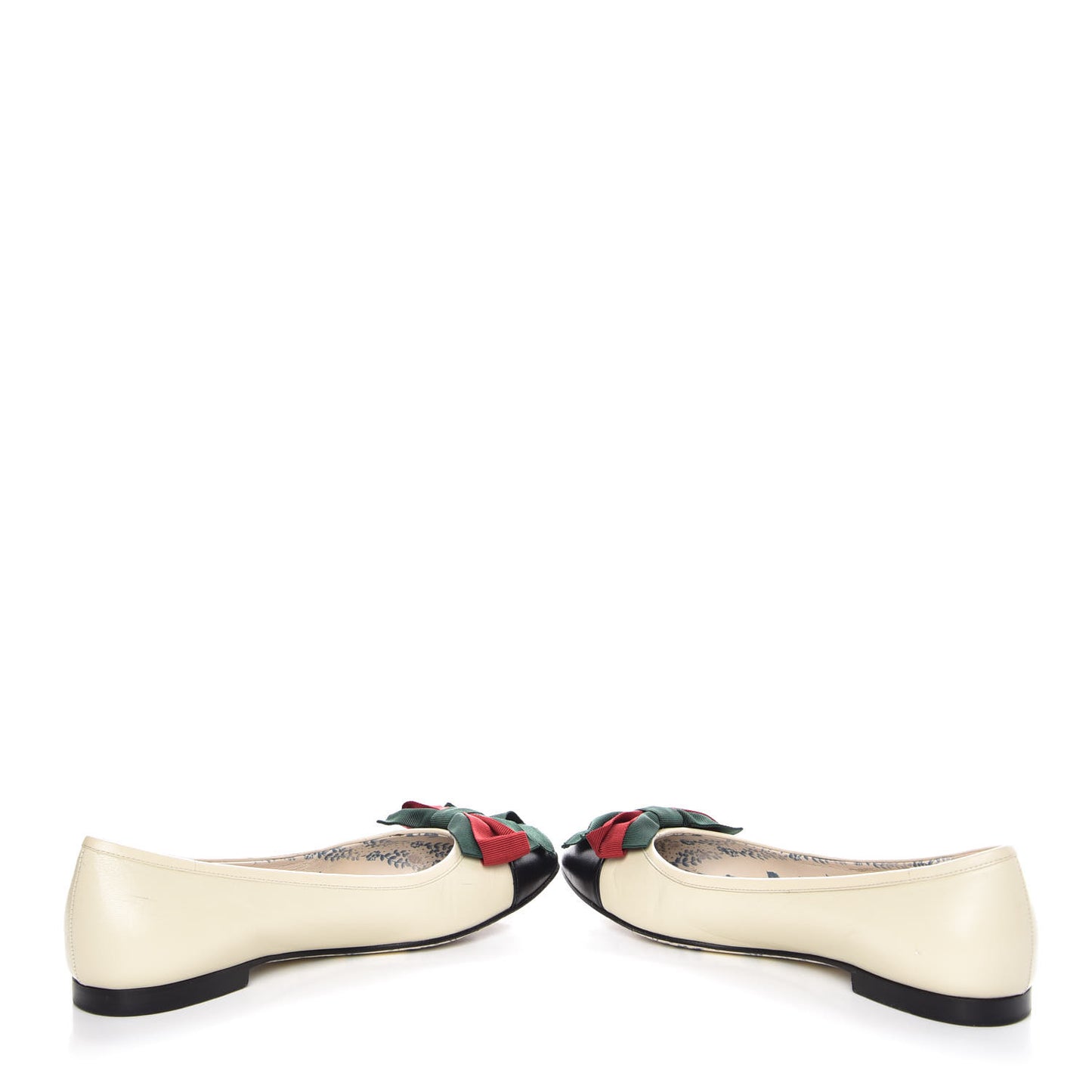 Calfskin Web Bow Womens Ballet Flats 37.5 Black Vintage White