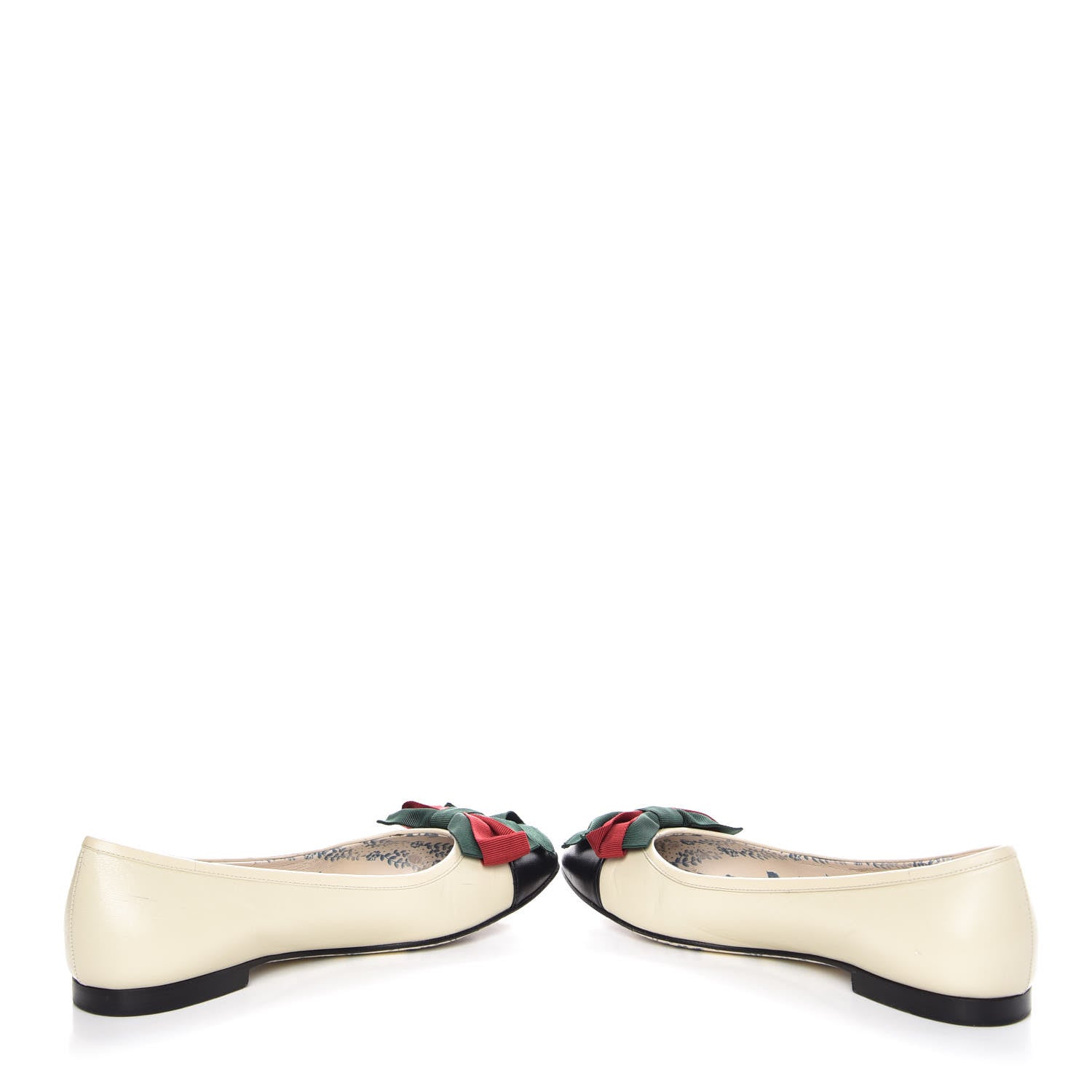 Gucci Calfskin Web Bow Womens Ballet Flats 37.5 Black Vintage White 6 of 11