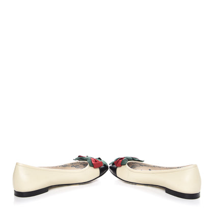 Gucci Calfskin Web Bow Womens Ballet Flats 37.5 Black Vintage White 6 of 11