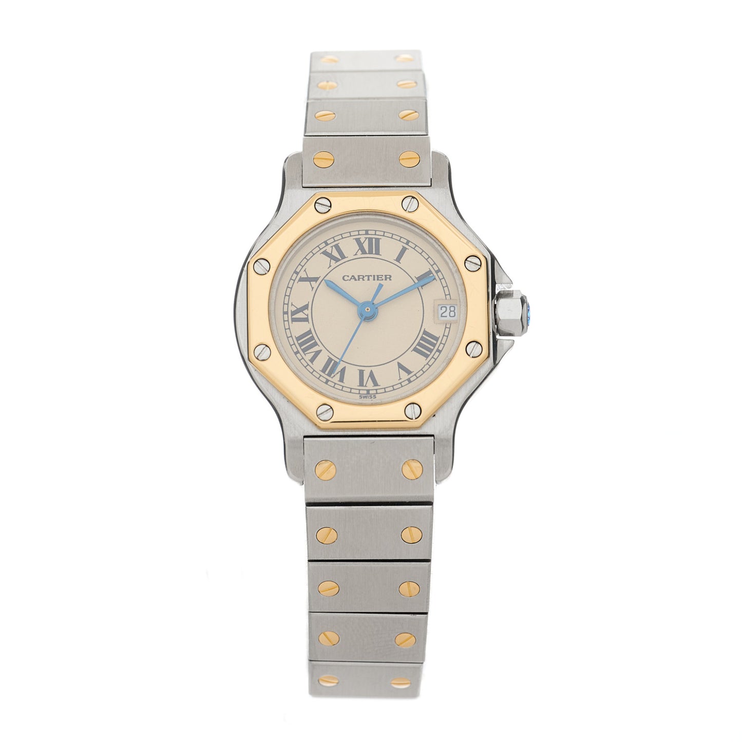 Stainless Steel 18K Yellow Gold 25mm Santos Octagon Quartz Watch