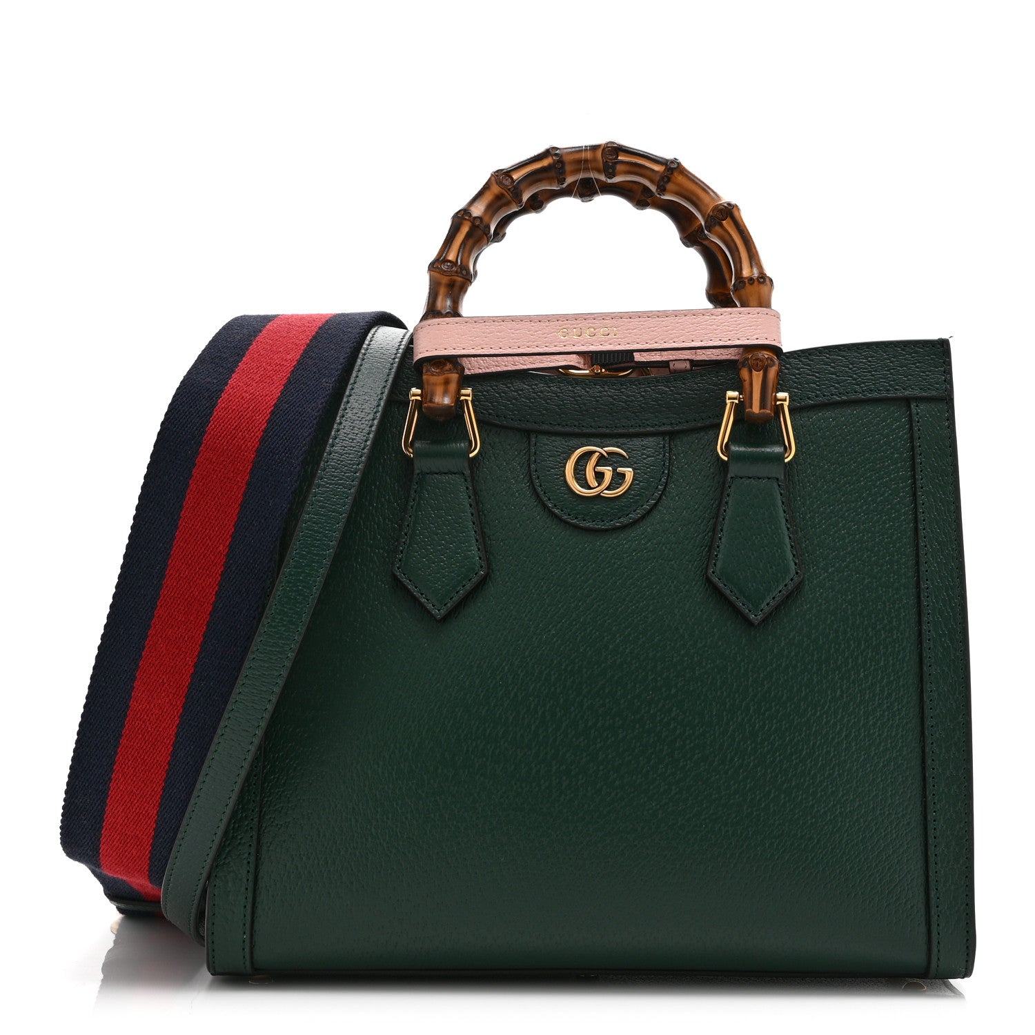 Gucci Textured Dollar Calfskin Web Small Diana Tote Bag Vintage Green Powder Pink 1 of 10