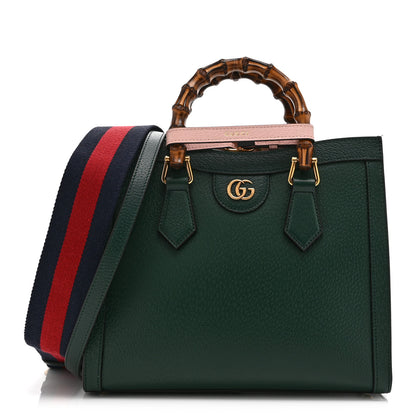 Gucci Textured Dollar Calfskin Web Small Diana Tote Bag Vintage Green Powder Pink 1 of 10
