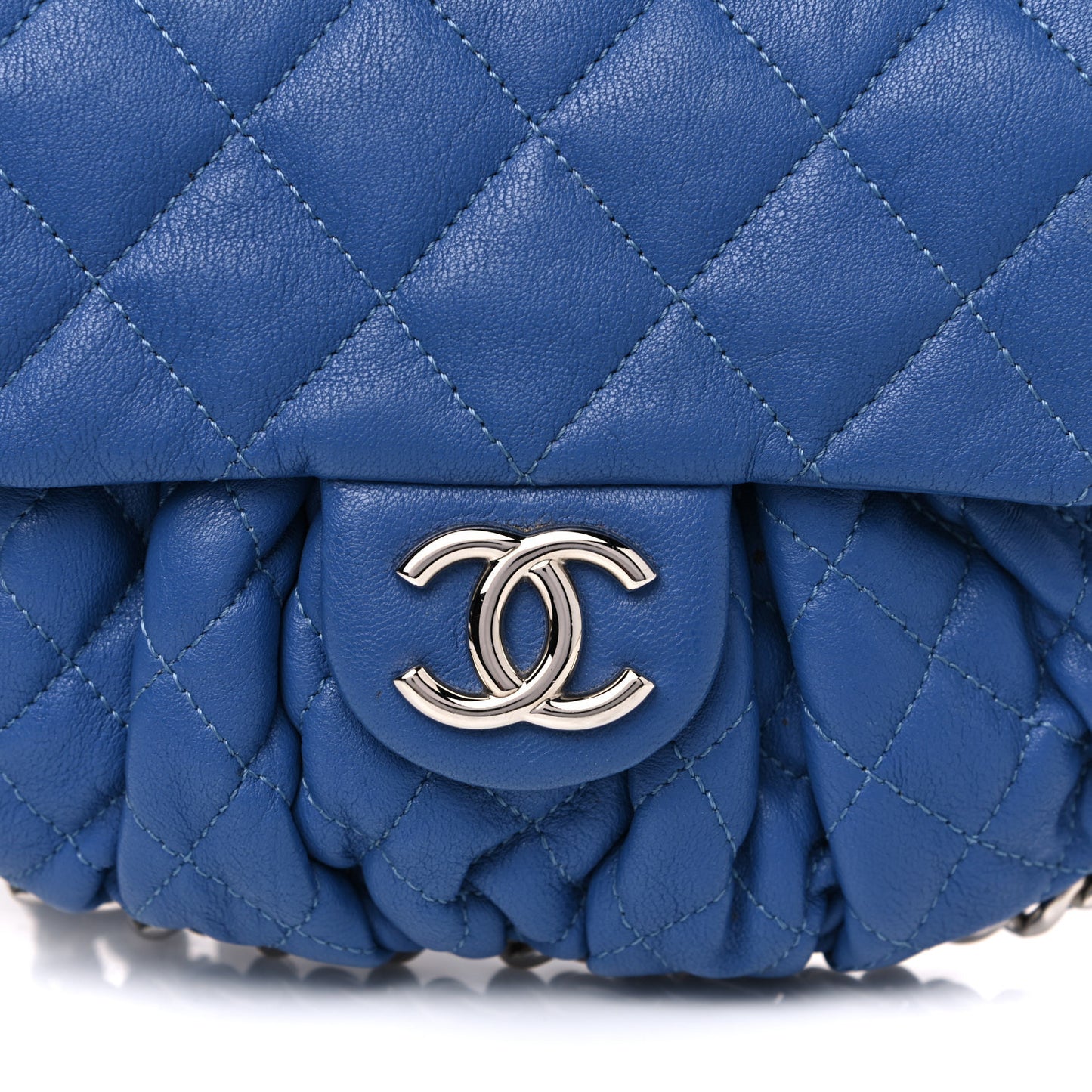 Washed Lambskin Quilted Mini Chain Around Flap Blue