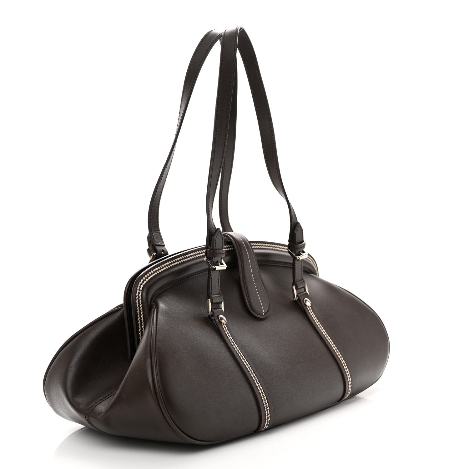 Christian Dior Calfskin Frame Satchel Brown 3 of 13