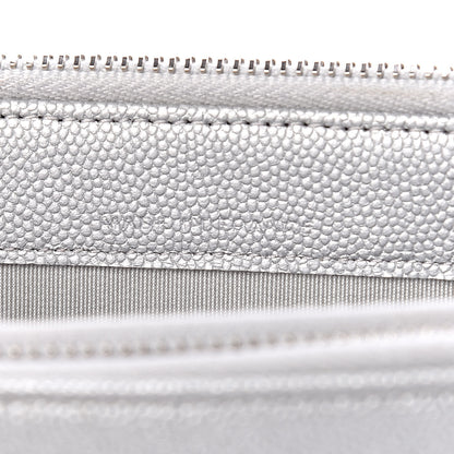 Chanel Metallic Caviar Chevron Quilted Small Vintage Mademoiselle Clutch With Chain Silver 9 of 13