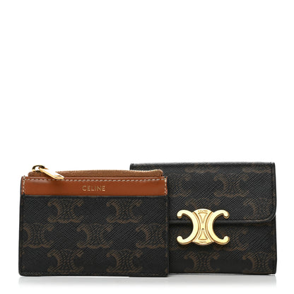 Celine Triomphe Canvas Compact Wallet With Coin Purse Tan 1 of 15
