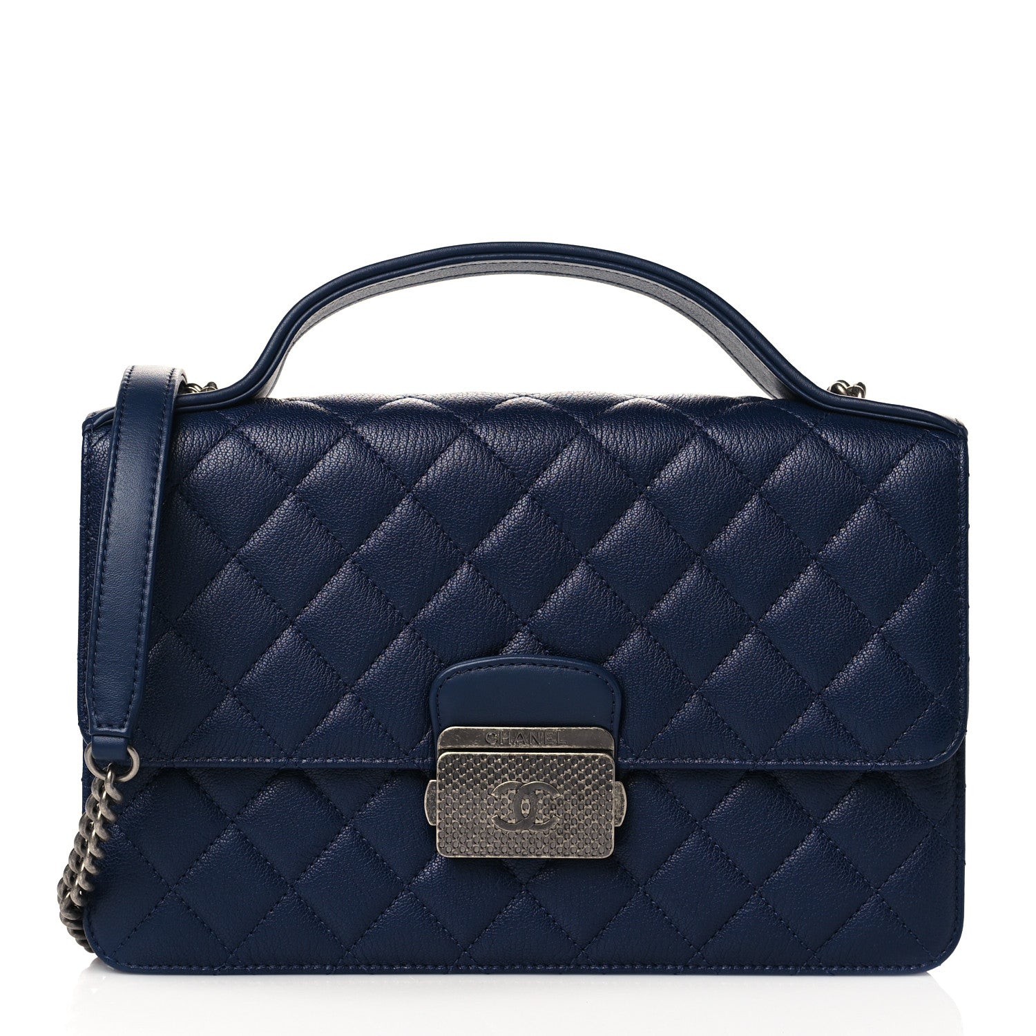 Chanel Goatskin Quilted Small CC University Top Handle Flap Blue 1 of 10