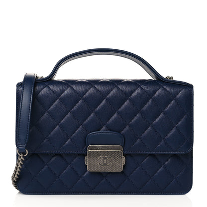 Chanel Goatskin Quilted Small CC University Top Handle Flap Blue 1 of 10