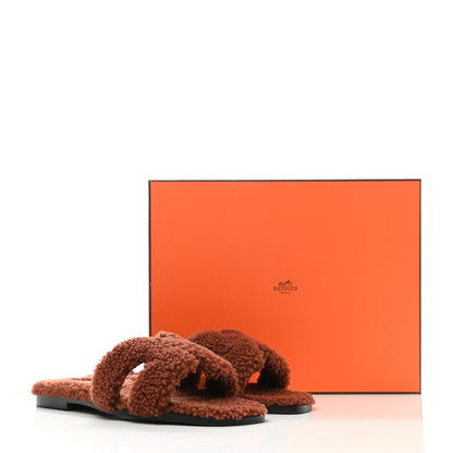 Hermes Woolskin Oran Sandals 38.5 Cognac 9 of 9