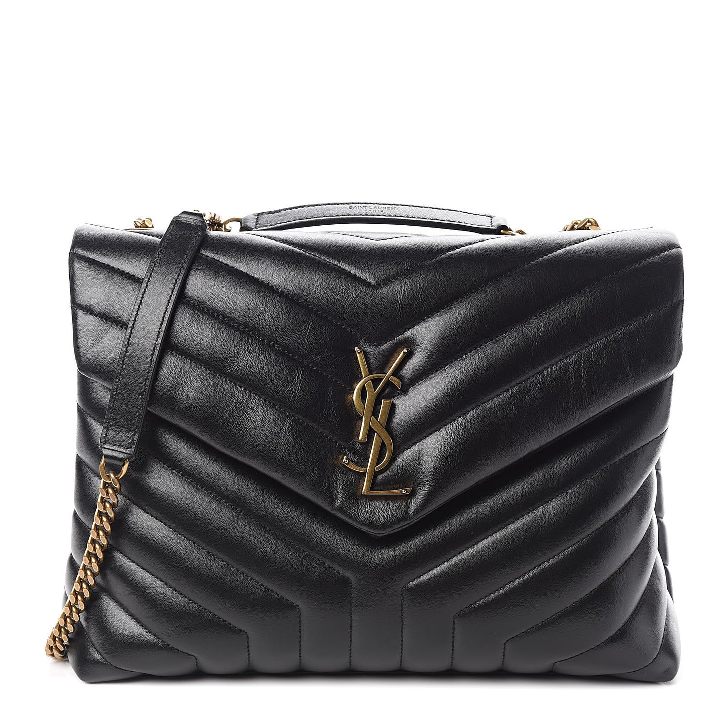Calfskin Y Quilted Monogram Medium Loulou Chain Satchel Black