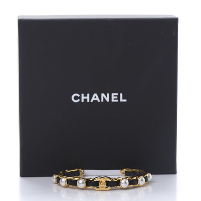 Chanel Lambskin Pearl CC Cuff Bracelet Black Gold 5 of 5
