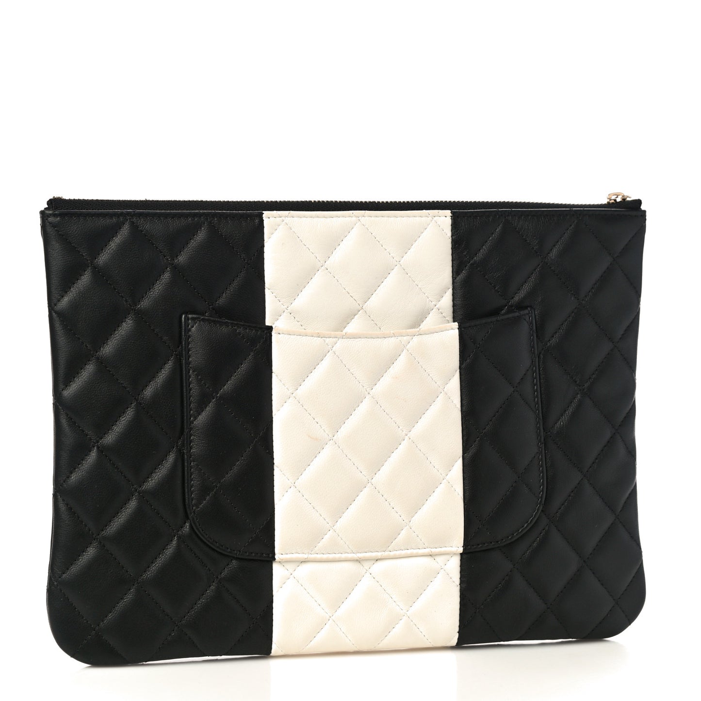 Lambskin Quilted Medium Cosmetic Case Black White