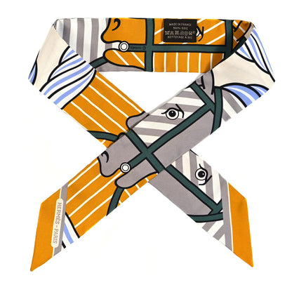 Hermes Silk Quadrige Bayadere Twilly Ocre Gris Vert 3 of 12