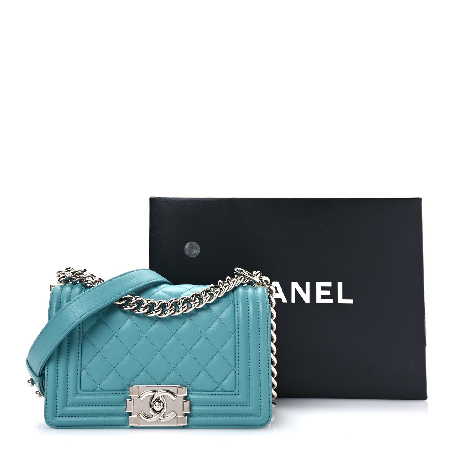 Lambskin Quilted Small Boy Flap Dark Turquoise