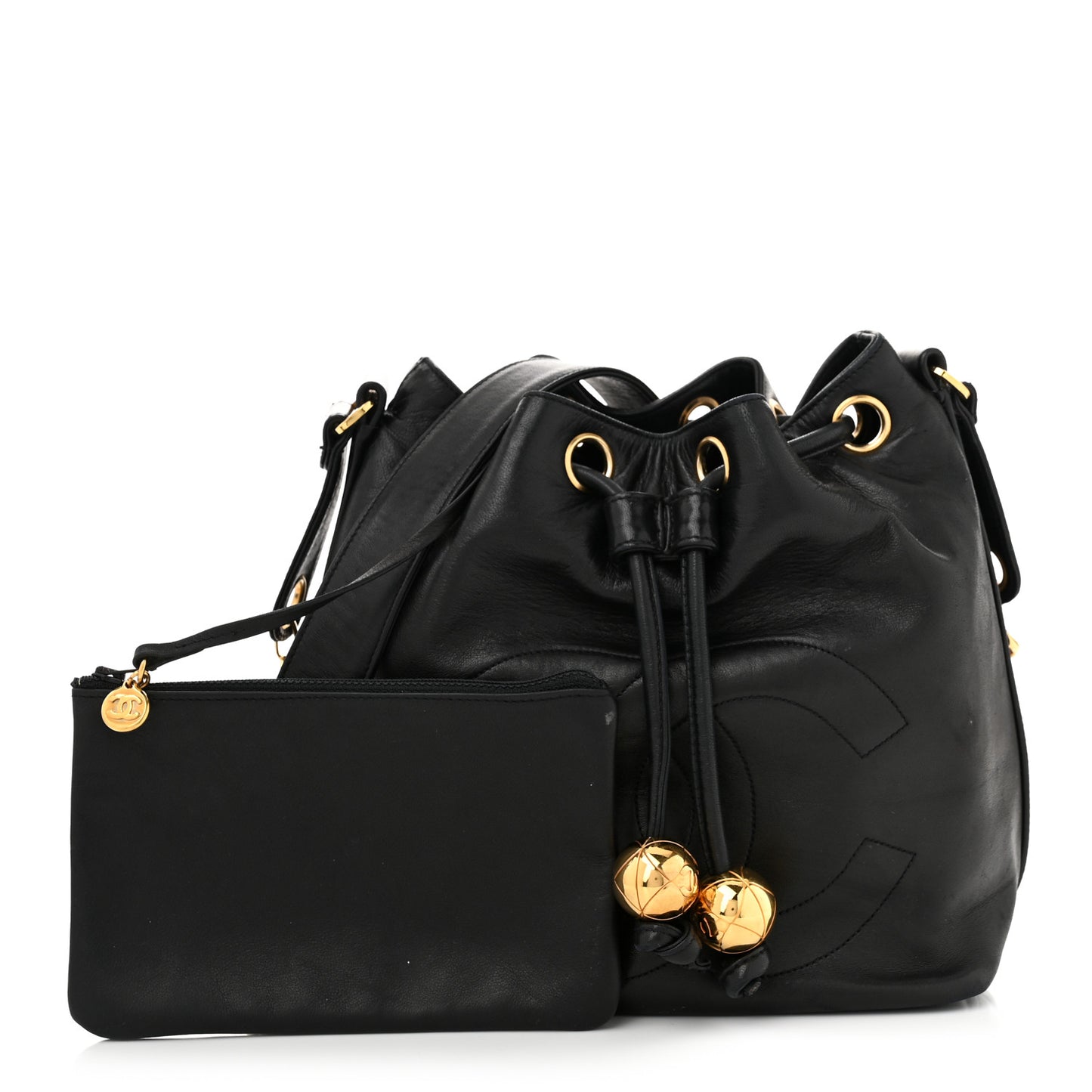 Lambskin CC Drawstring Bag Black