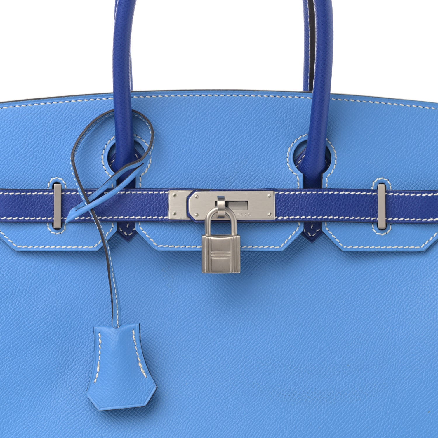 Hermes Epsom Horseshoe Bi Color Birkin 30 Bleu Paradis Bleu Electrique 7 of 13