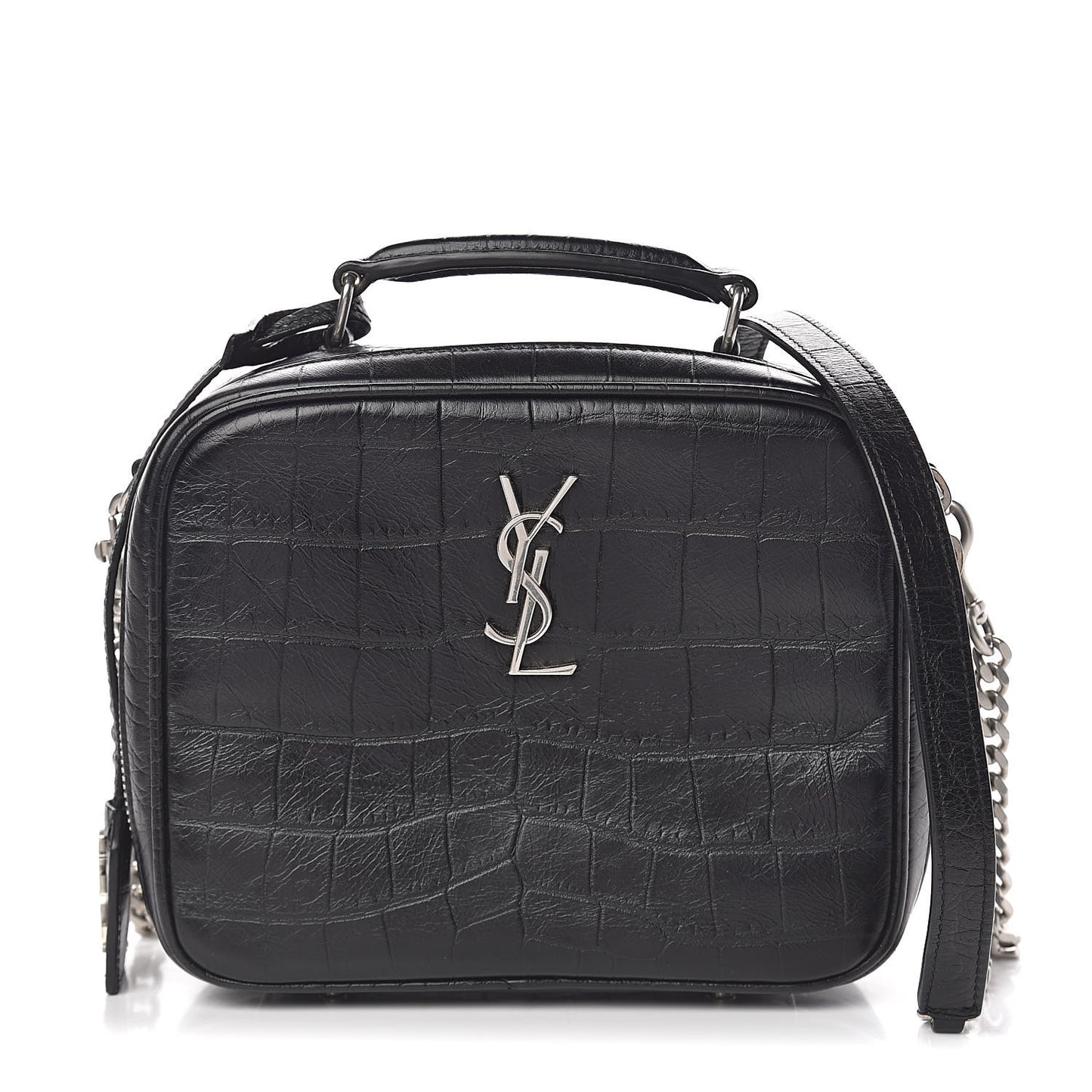 Calfskin Crocodile Embossed Monogram Lunch Box Bag Black