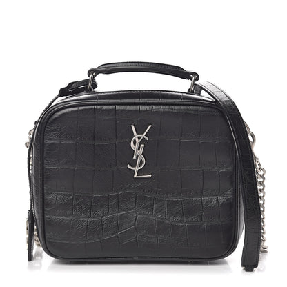 Saint Laurent Calfskin Crocodile Embossed Monogram Lunch Box Bag Black 1 of 9