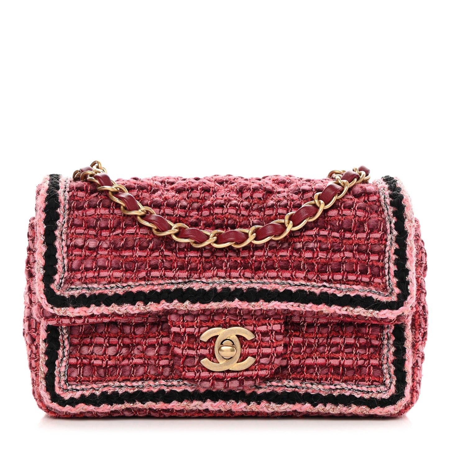 Tweed Braid Mini Flap Dark Pink