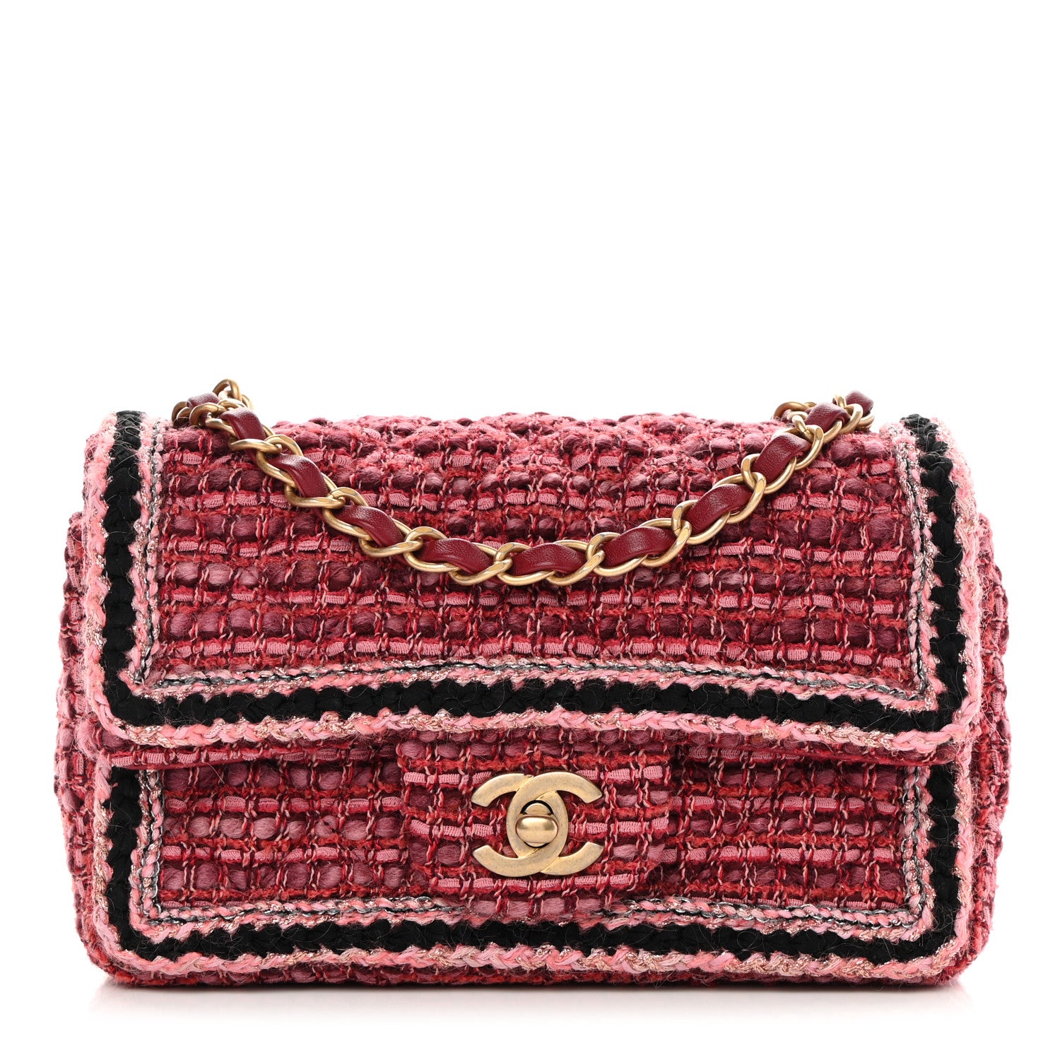 Chanel Tweed Braid Mini Flap Dark Pink 1 of 12