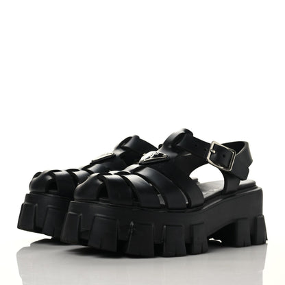 Prada Foam Rubber Triangle Logo Monolith 55mm Cage Sandals 35 Black 4 of 12