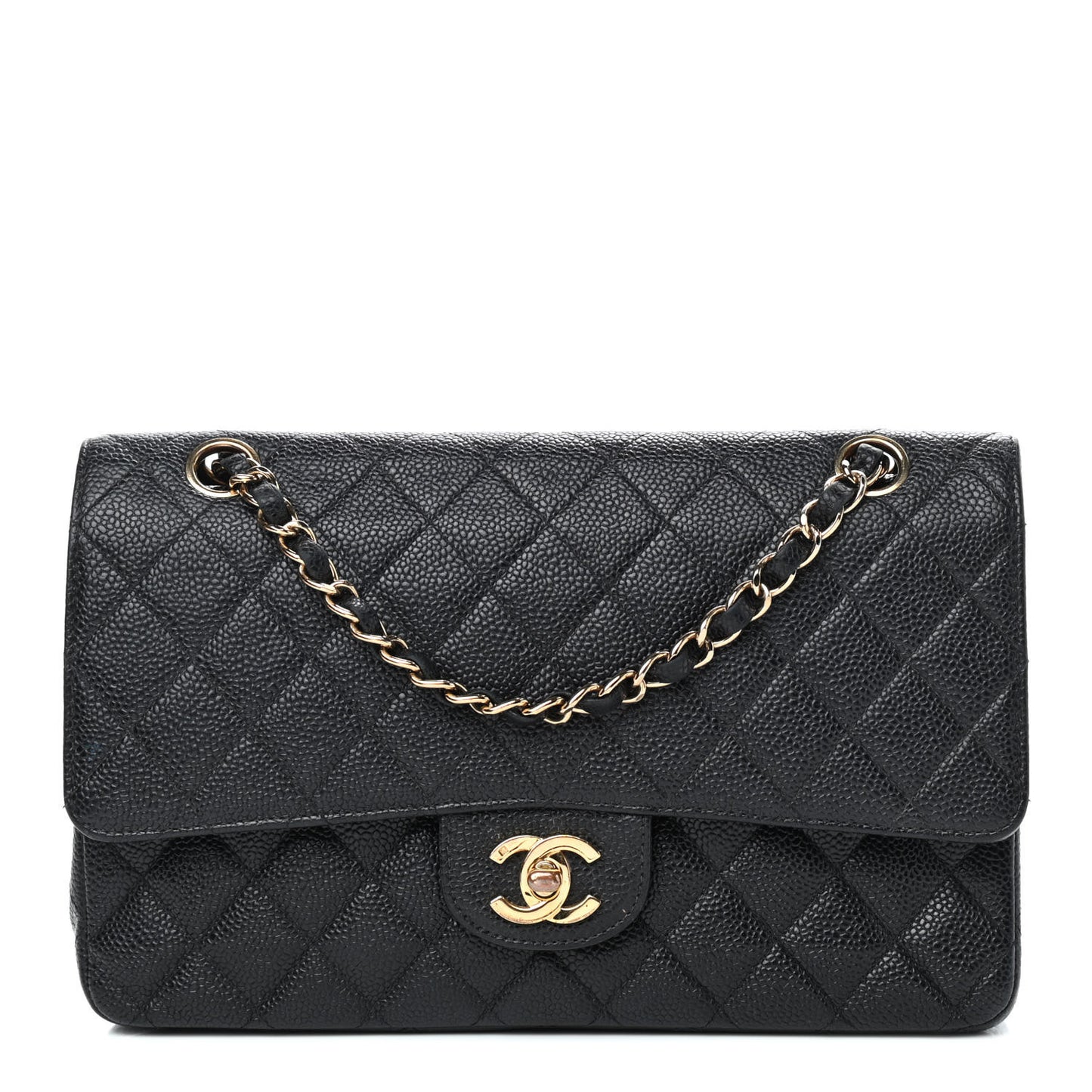 Caviar Quilted Medium Double Flap Black