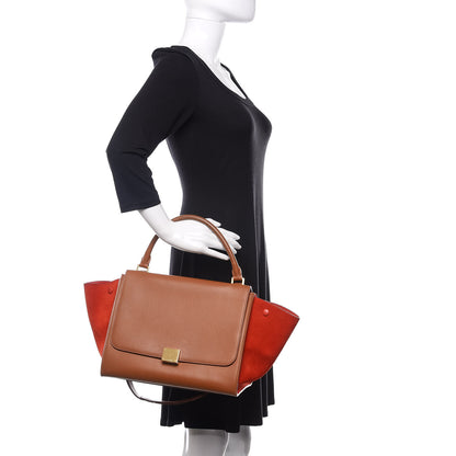 Celine Natural Calfskin Suede Medium Bi-Color Trapeze Tan 2 of 18