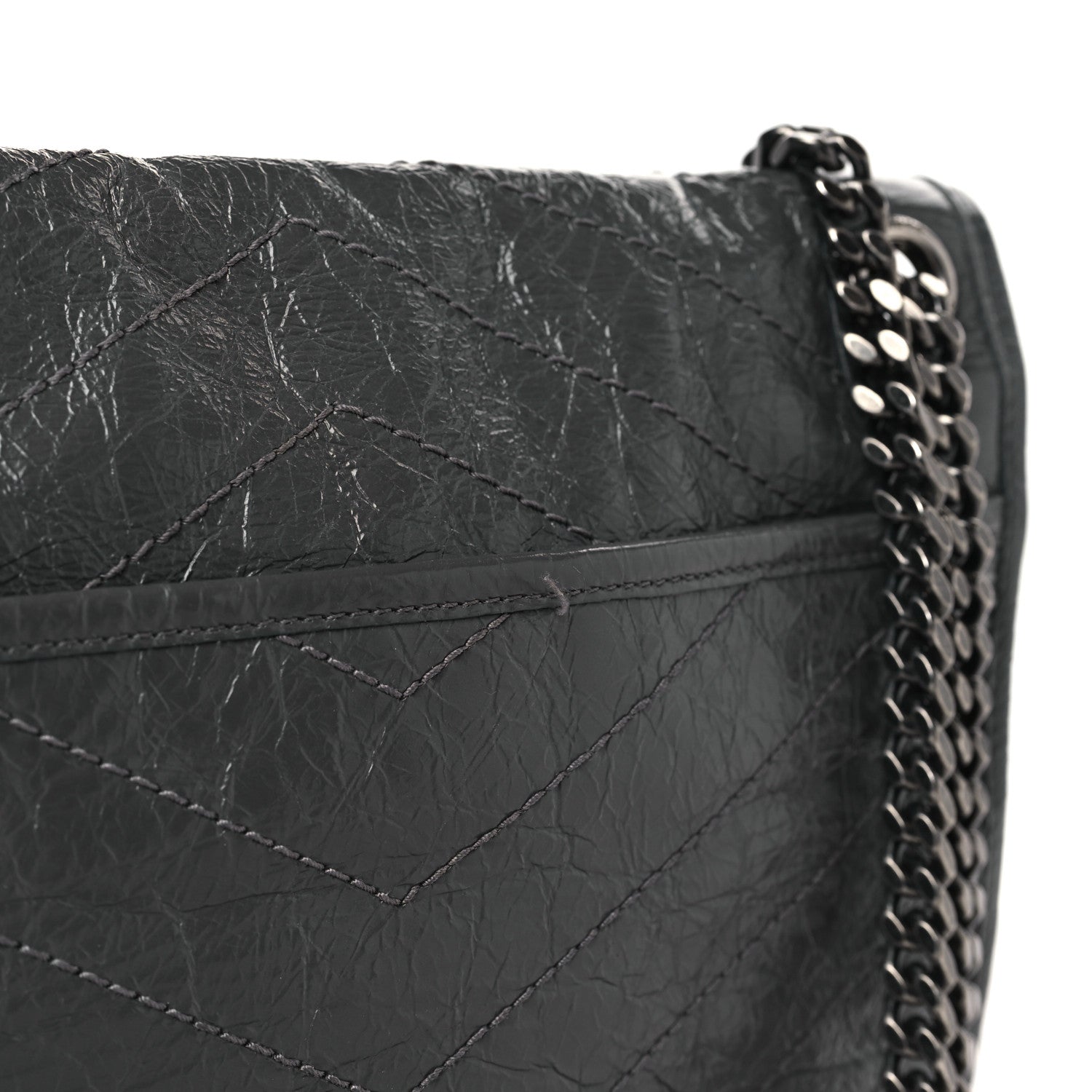 Saint Laurent Crinkled Calfskin Matelasse Monogram Medium Niki Chain Satchel Storm 10 of 10