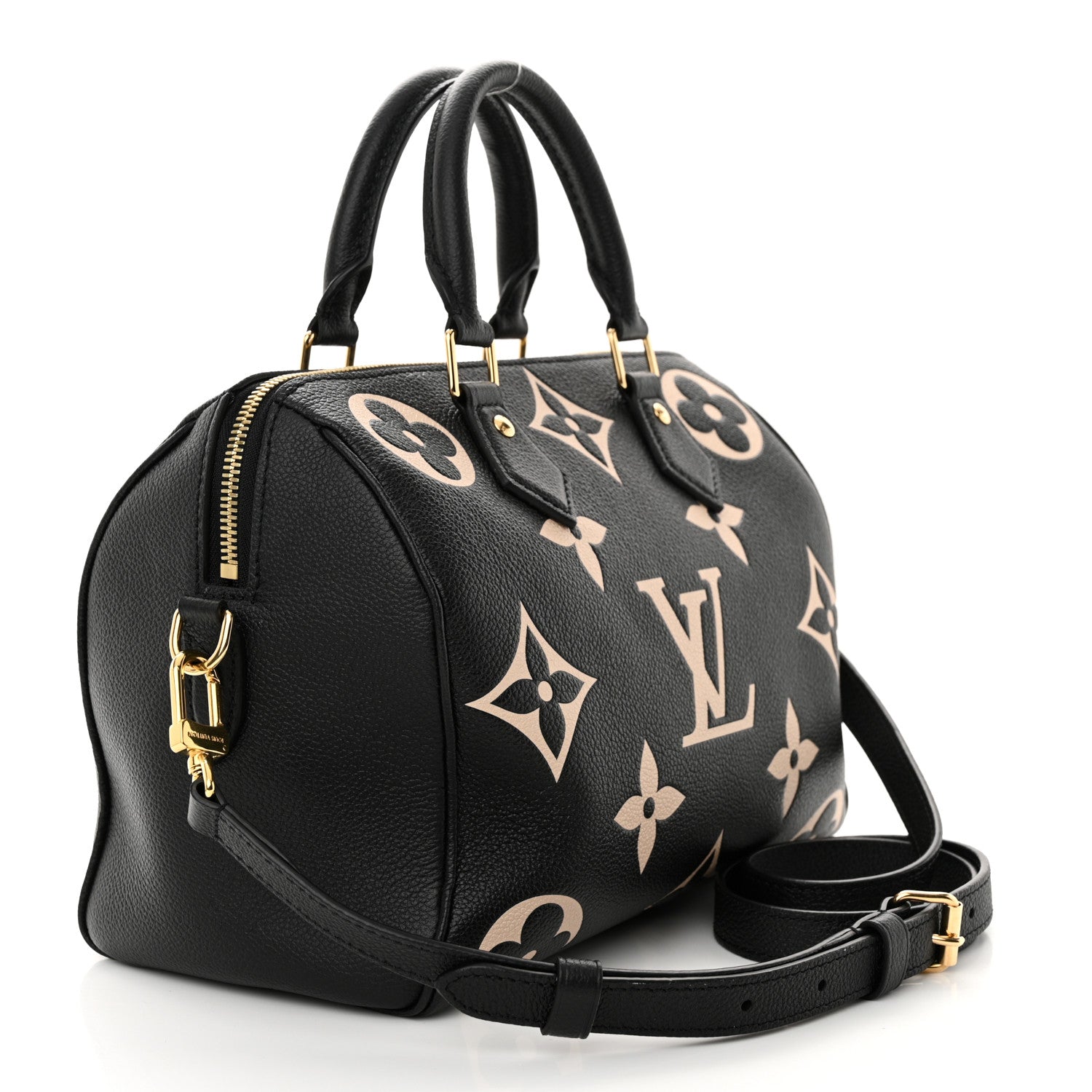 Louis Vuitton Empreinte Monogram Giant Speedy Bandouliere 25 Black Beige 3 of 10