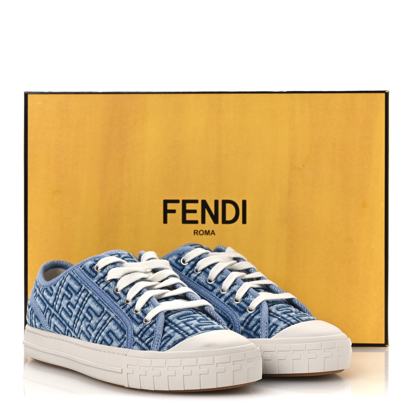 Denim Jacquard FF Matelasse Womens Domino Low Top Sneakers 38 Blue Navy