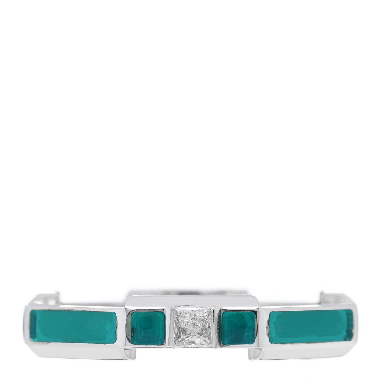 Gucci 18K White Gold Enamel Diamond Link to Love Ring 54 6.75 Green 1 of 5
