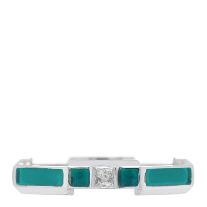 Gucci 18K White Gold Enamel Diamond Link to Love Ring 54 6.75 Green 1 of 5