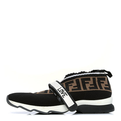 Fendi Stretch Yarn FF Stiff Band Rockoko Sneakers 40 Black White Tobacco 1 of 6