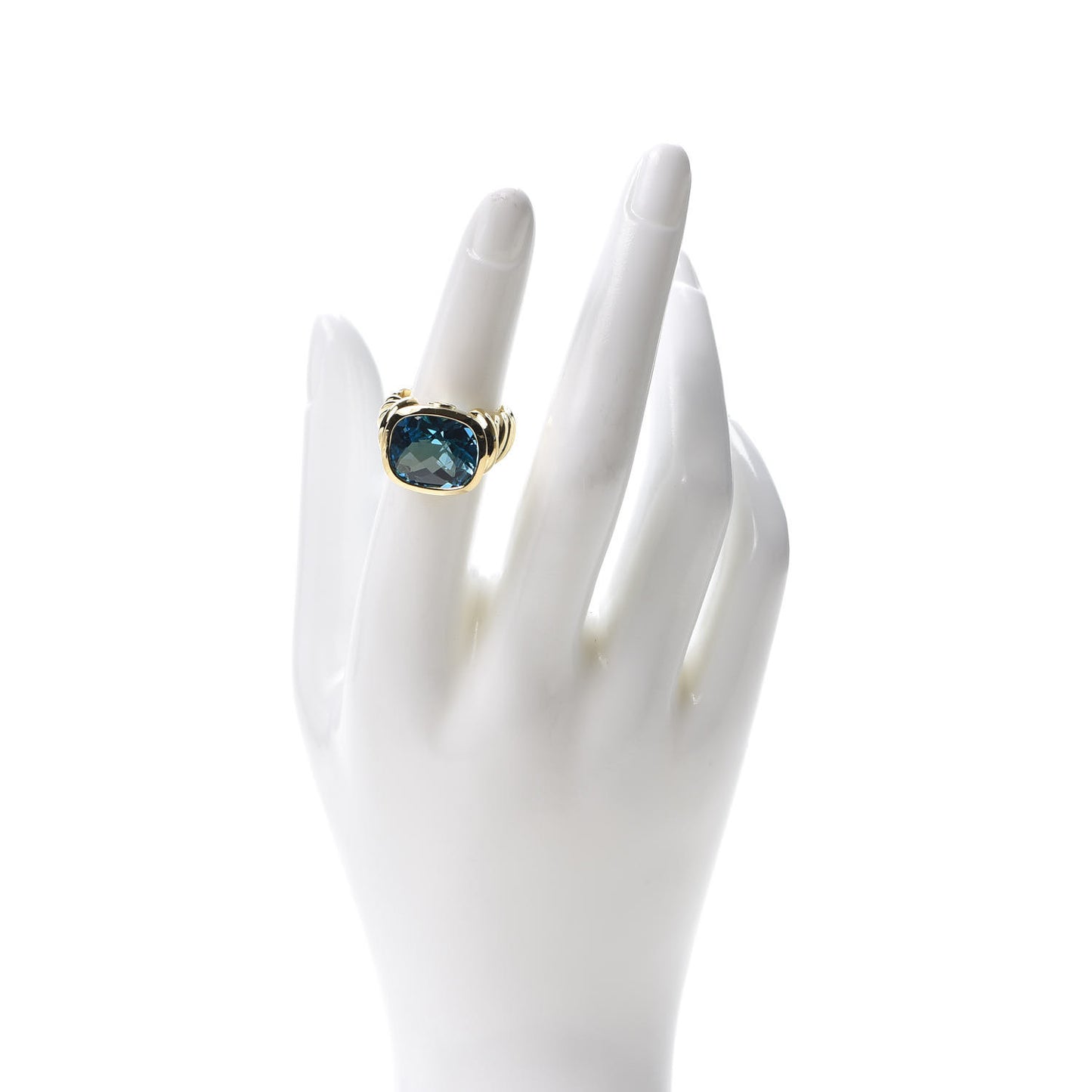 18K Yellow Gold Blue Topaz 11mm Noblesse Ring 52 6