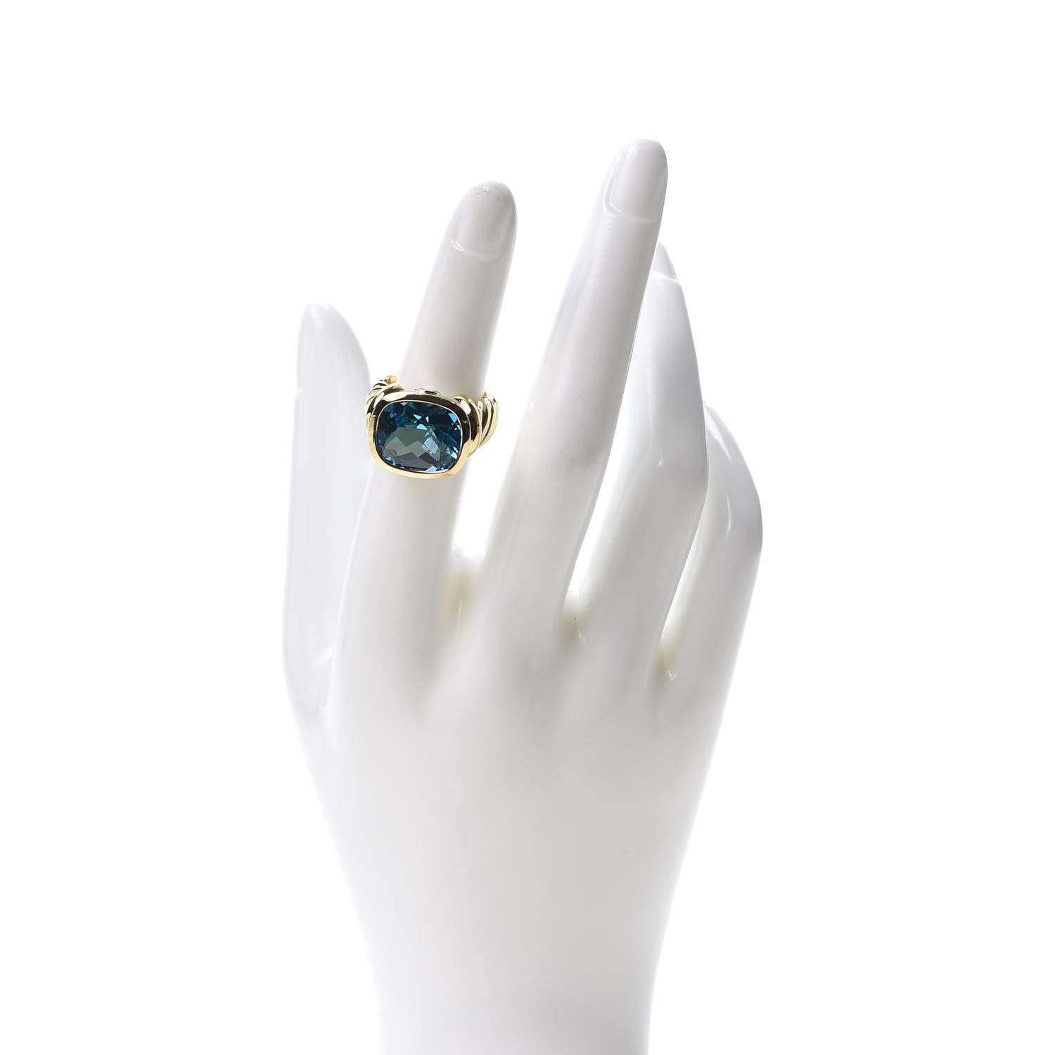 David Yurman 18K Yellow Gold Blue Topaz 11mm Noblesse Ring 52 6 2 of 5