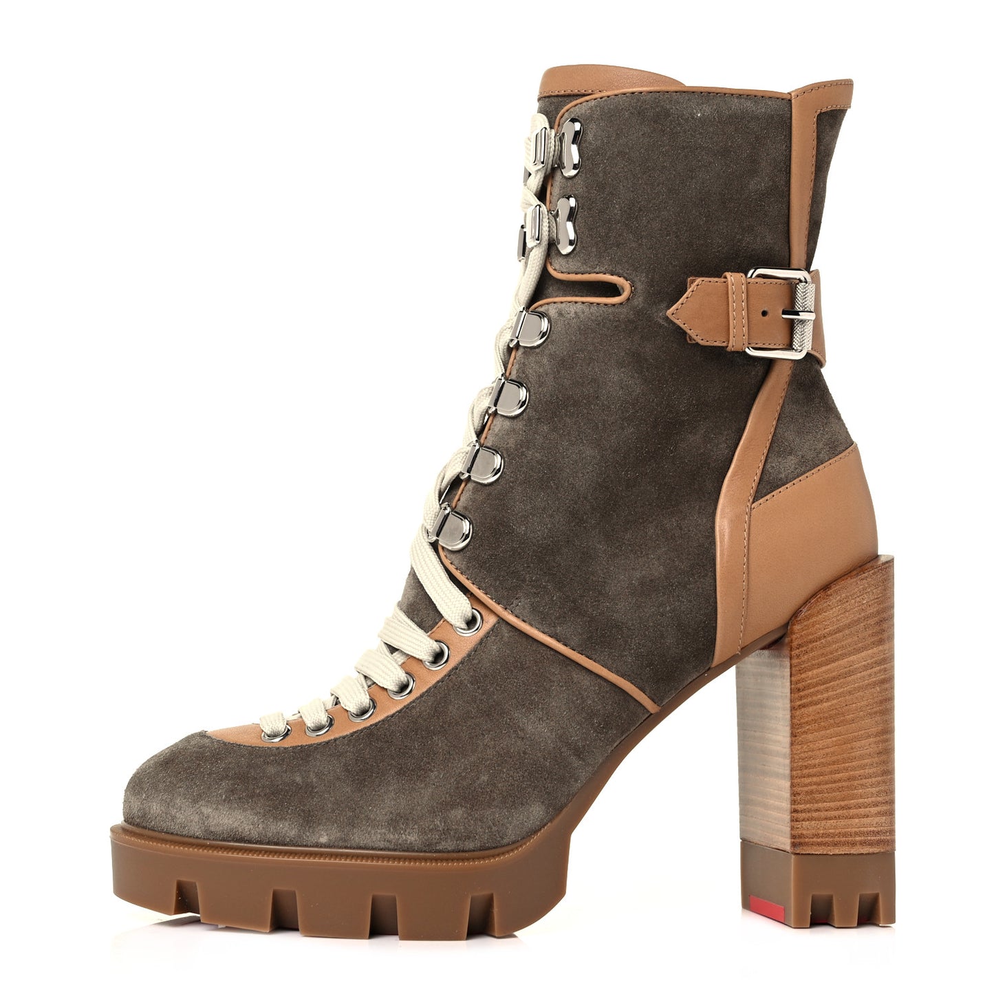 Suede Calfskin Macademia 100 Biker Platform Boots 38.5 Silex Light Cuir Dark Beige