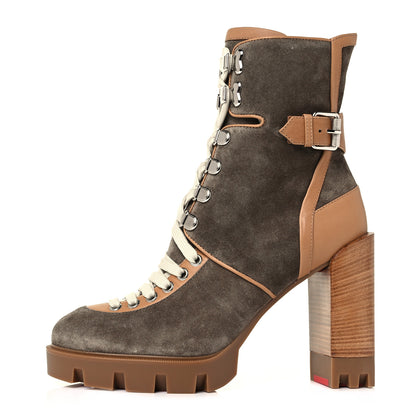 Christian Louboutin Suede Calfskin Macademia 100 Biker Platform Boots 38.5 Silex Light Cuir Dark Beige 1 of 7