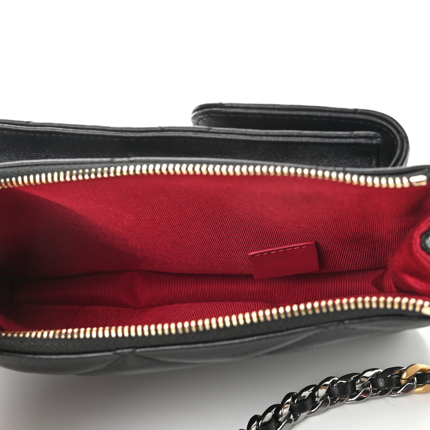 Lambskin Quilted Chanel 19 Pouch With Handle Black