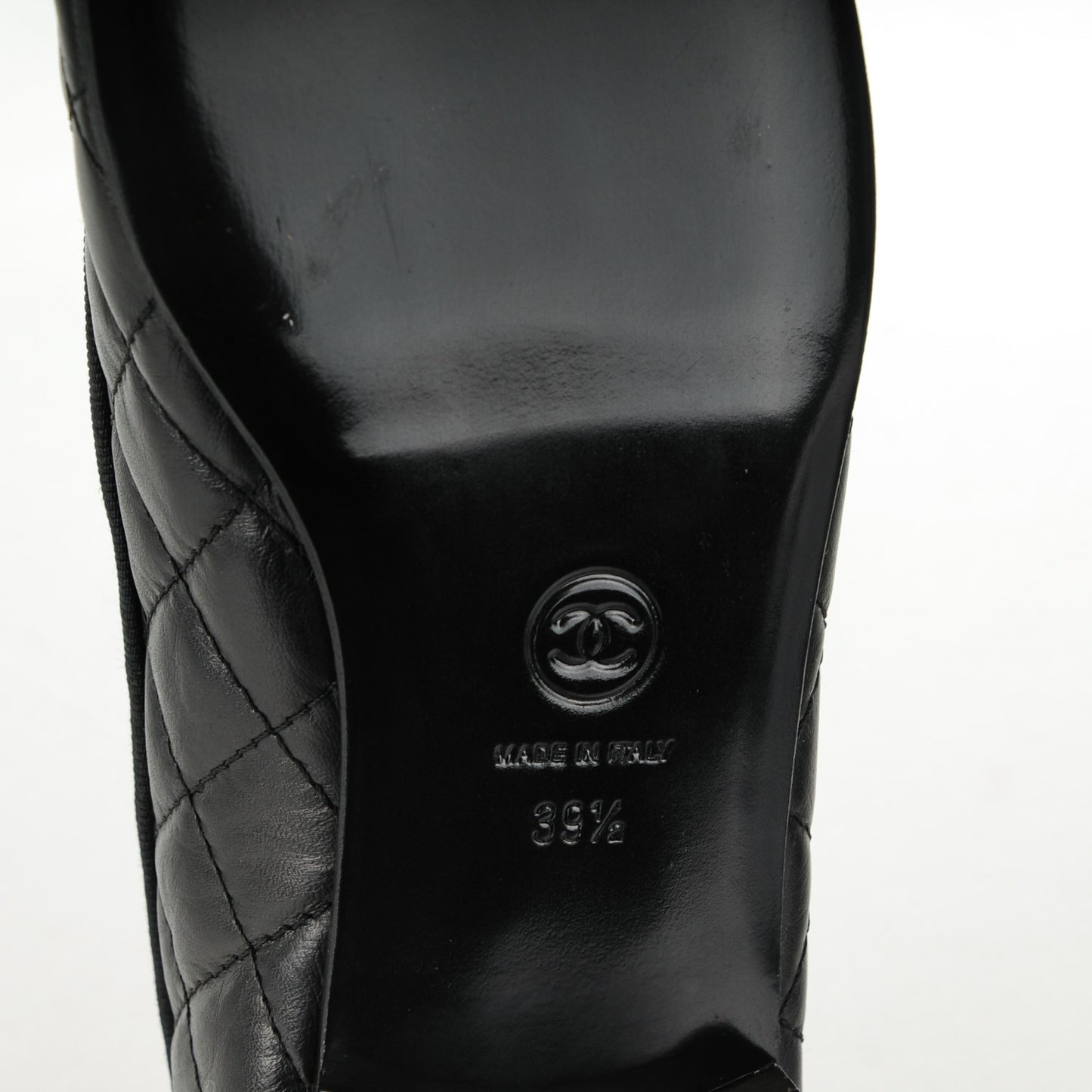 Aged Calfskin Quilted CC Cap Toe Ballerina Flats 39.5 Black