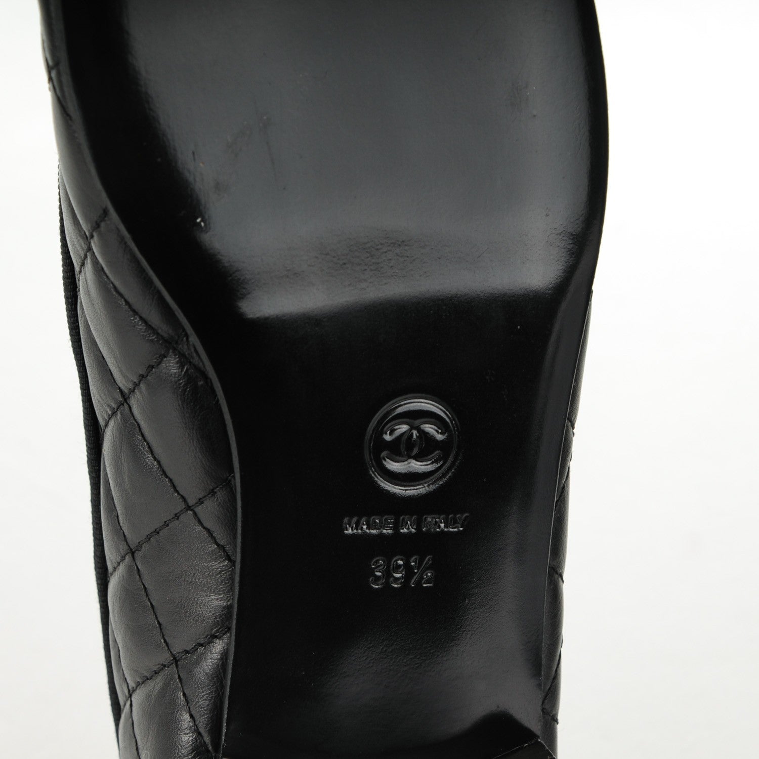 Chanel Aged Calfskin Quilted CC Cap Toe Ballerina Flats 39.5 Black 6 of 7