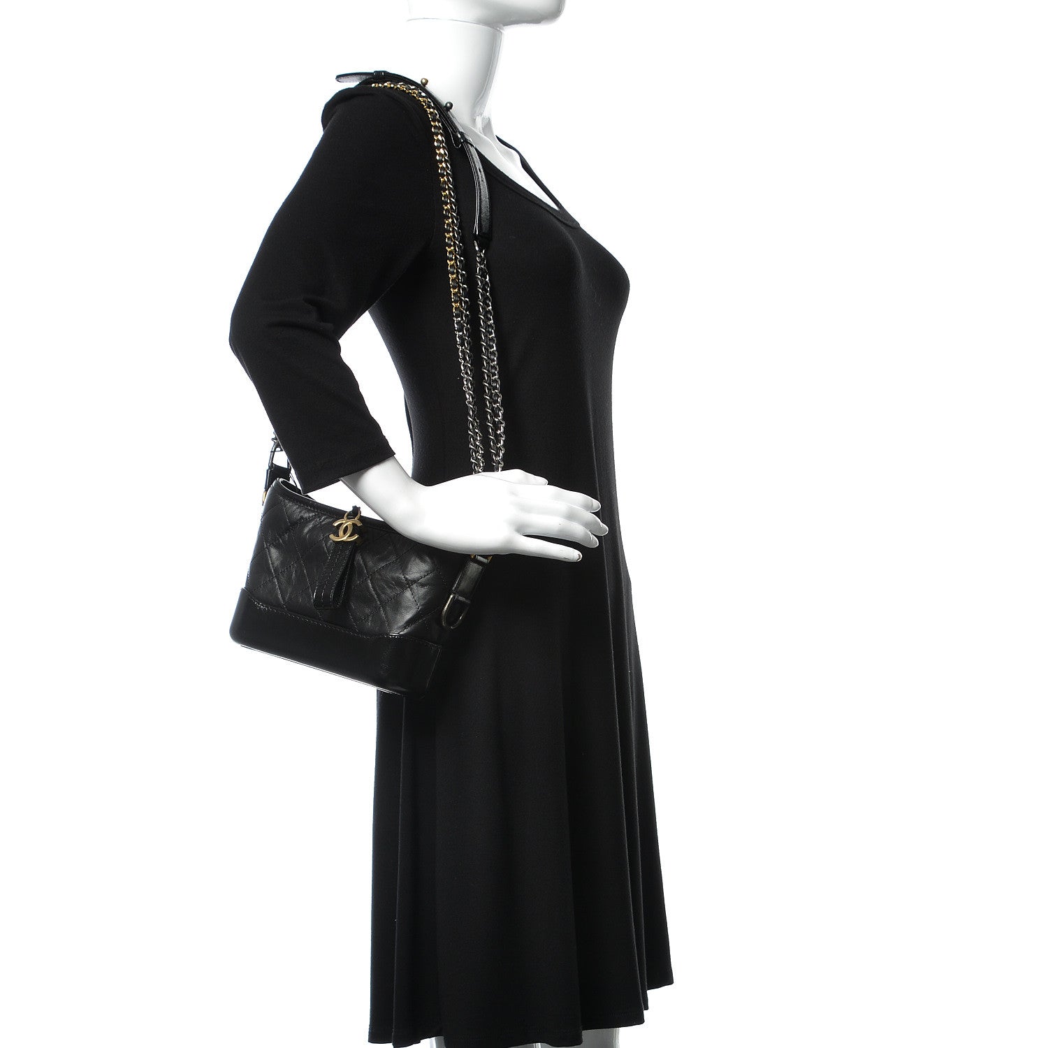 Chanel Aged Calfskin Quilted Small Gabrielle Hobo Black 2 of 9
